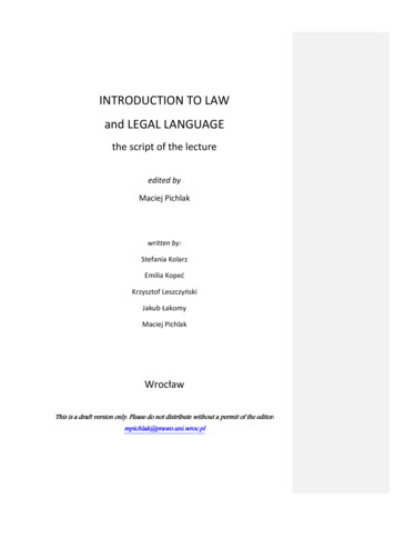 INTRODUCTION TO LAW And LEGAL LANGUAGE