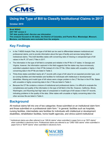 Using The Type Of Bill To Classify Institutional Claims In .