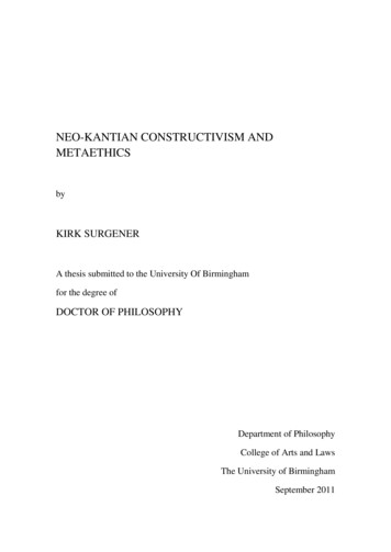 Neo-Kantian Constructivism And Metaethics - UBIRA ETheses