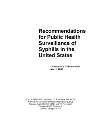 Recommendations For Public Health Surveillance Of Syphilis In The .