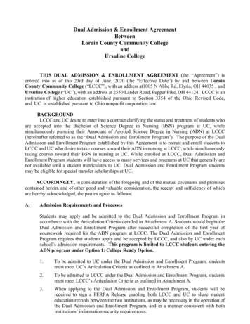 LCCC And Ursuline College Dual Admission Agreement - Lorainccc.edu