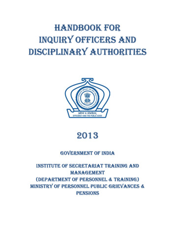 HANDBOOK FOR INQUIRY OFFICERS AND 