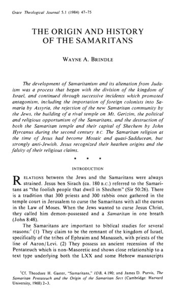 THE ORIGIN AND HISTORY OF THE SAMARITANS