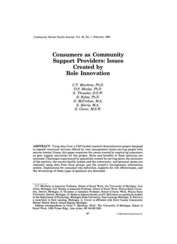 Consumers As Community Support Providers: Issues Created By Role Innovation