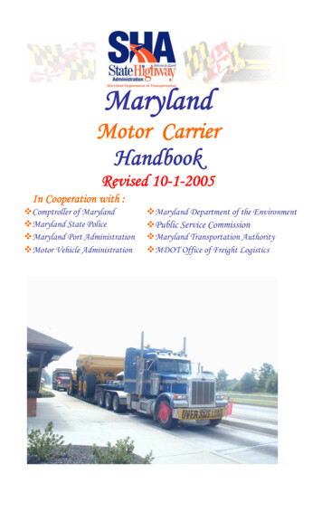 MARYLAND TRUCKING HANDBOOK Md Trucking Handbook