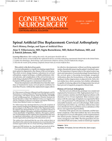 Spinal Artiﬁcial Disc Replacement: Cervical Arthroplasty - JPNI