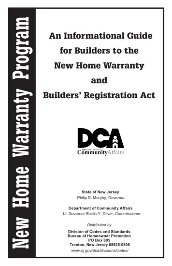 New Home Warranty Program Builders' Registration Act