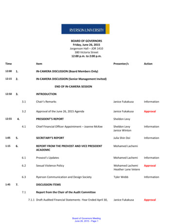 BOARD OF GOVERNORS Friday, June 26, 2015 Time Item Presenter . - Ryerson