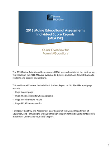 2018 Maine Educational Assessments Individual Score .