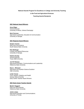 2020 Teaching Awards Recipients - USDA