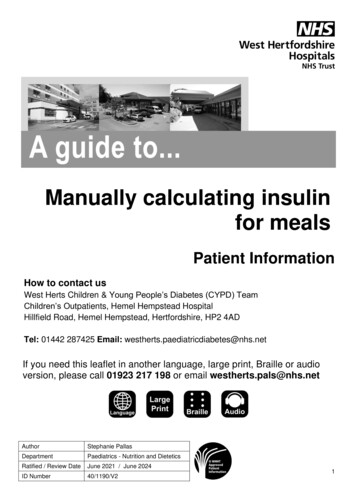 Manually Calculating Insulin For Meals - West Herts Hospitals