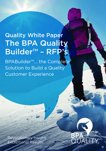 Quality White Paper The BPA Quality Builder RFP's