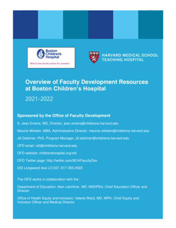 Overview Of Faculty Development Resources At Boston Children's Hospital .
