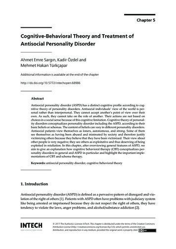 Cognitive-Behavioral Theory And Treatment Of Antisocial .