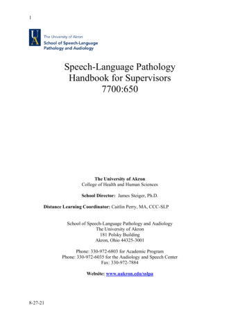 Speech-Language Pathology Handbook For Supervisors 7700:650