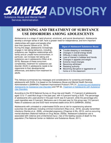 Screening And Treatment Of Substance Use Disorders Among Adolescents
