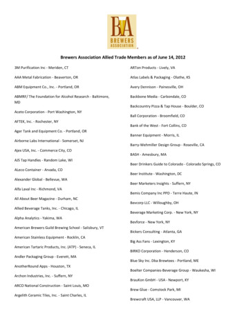 Brewers Association Allied Trade Members As Of June 14, 2012