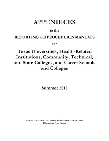 Appendices To The Reporting And Procedures Manual, Summer 2012
