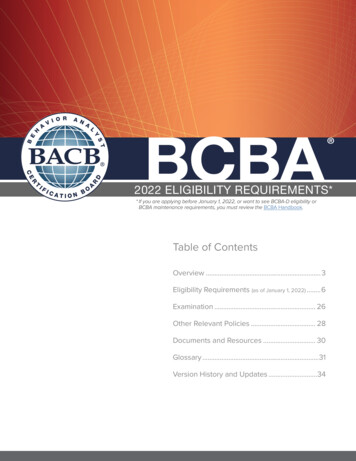 BCBA 2022 Eligibility Requirements