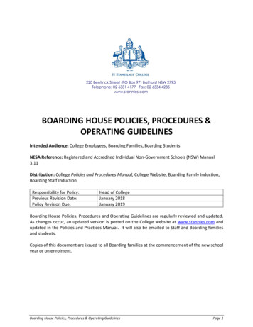 Boarding House Policies, Procedures & Operating Guidelines