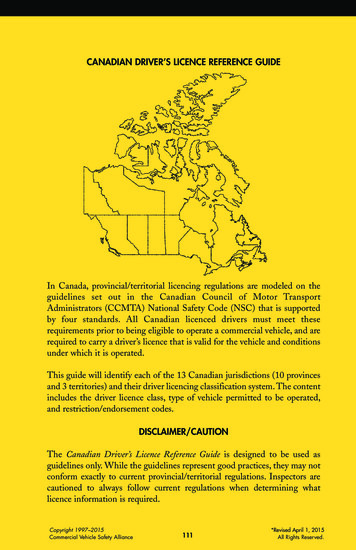 CANADIAN DRIVER’S LICENCE REFERENCE GUIDE