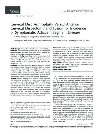 Cervical Disc Arthroplasty Versus Anterior Cervical Discectomy And .