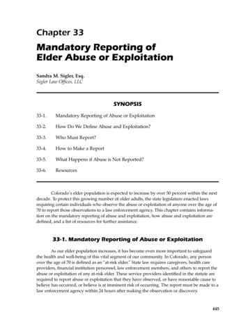 Mandatory Reporting Of Elder Abuse Or Exploitation - Cobar 