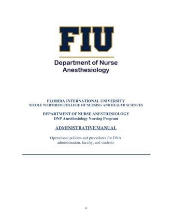 DEPARTMENT OF NURSE ANESTHESIOLOGY DNP Anesthesiology Nursing Program