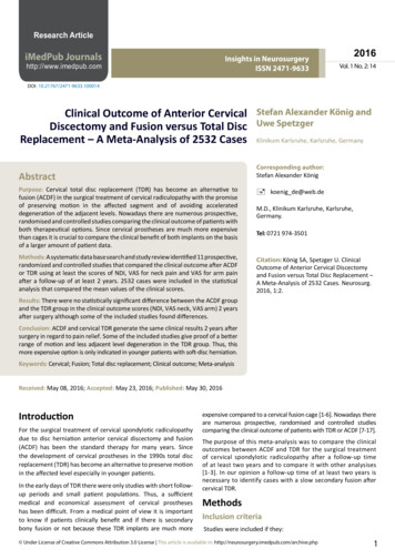 Clinical Outcome Of Anterior Cervical Discectomy And Fusion Versus .