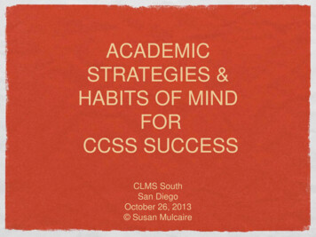 ACADEMIC STRATEGIES & HABITS OF MIND FOR CCSS SUCCESS