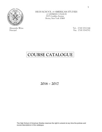 COURSE CATALOGUE - High School Of American Studies