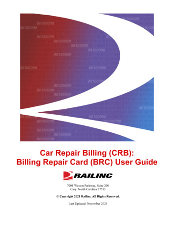 Car Repair Billing (CRB): Billing Repair Card (BRC) User Guide