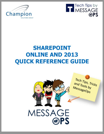 SHAREPOINT ONLINE AND 2013 QUICK REFERENCE GUIDE