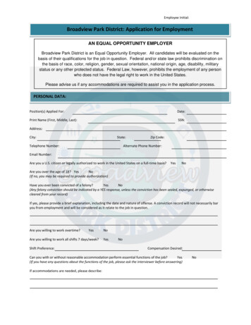 Broadview Park District: Application For Employment