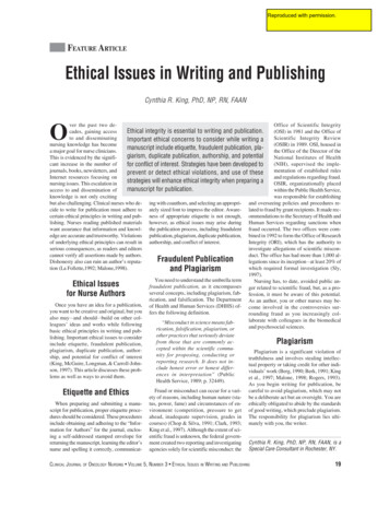 FEATURE ARTICLE Ethical Issues In Writing And Publishing