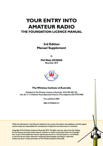 YOUR ENTRY INTO AMATEUR RADIO