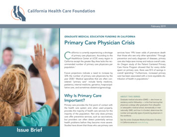 Graduate Medical Education Funding In California — Primary Care .