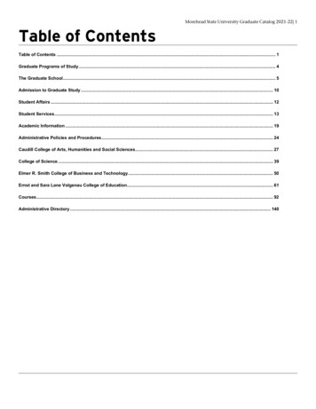 Morehead State University Graduate Catalog 2021-22 1 Table Of Contents