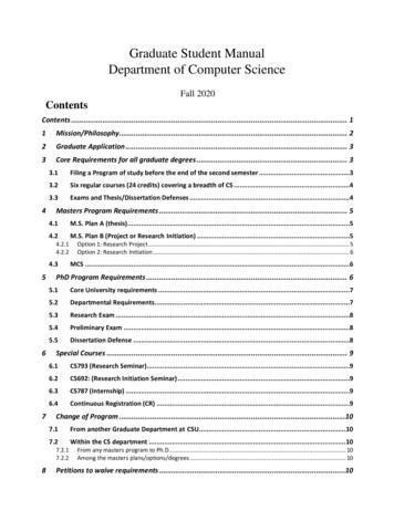 Graduate Student Manual Department Of Computer Science