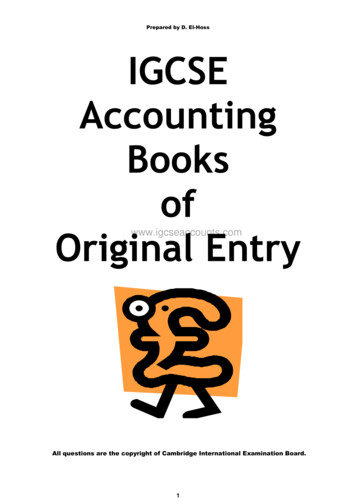 Prepared By D. El-Hoss IGCSE Accounting Books Of Original .