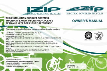 IZIP Electric Bicycle Owners Manual