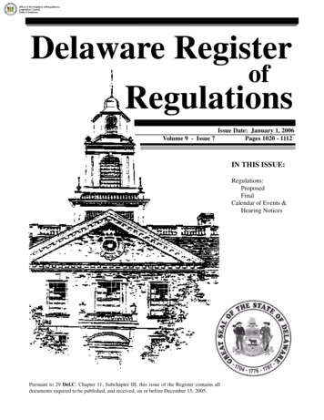 Delaware Register Of Regulations, Vol. 9, Issue 7, January 1, 2006