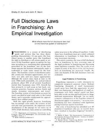 Full Disclosure Laws In Franchising: An Empirical .