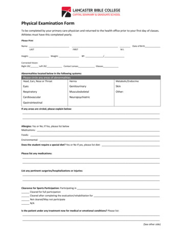 Physical Examination Form - Lancaster Bible College