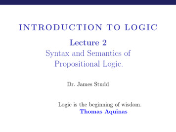 INTRODUCTION TO LOGIC Lecture 2 Syntax And Semantics Of .
