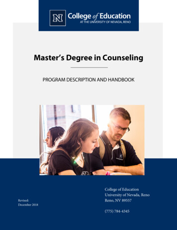 Master's Degree In Counseling - University Of Nevada, Reno