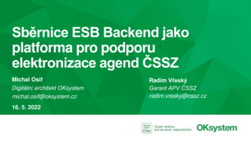 Sběrnice ESB Backend Jako Platforma Pro Podporu Elektronizace Agend ČSSZ