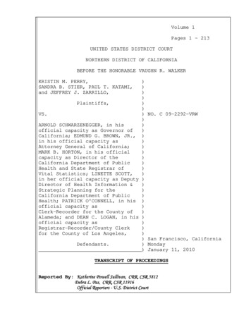 Volume 1 Pages 1 - 213 UNITED STATES DISTRICT COURT NORTHERN DISTRICT .