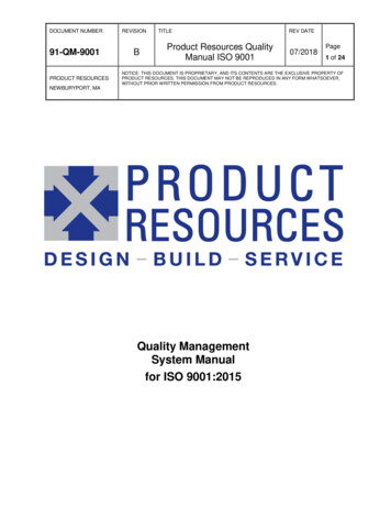 Quality Management System Manual For ISO 9001:2015