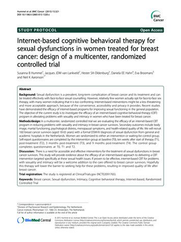 Internet-based Cognitive Behavioral Therapy For Sexual .
